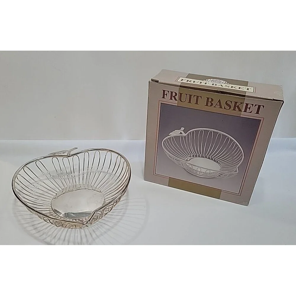 Vintage Silverplate Heart-Shaped Fruit Basket with Leaf Accent